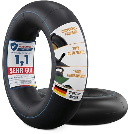TENE® 2X Schubkarren Schlauch 4.8/4.00-8 Butylkautschuk bis 170 kg | Robuster Butyl-Kautschuk | Doppelt gelegt für hohe Belastbarkeit | Universell einsetzbar | Autoventil | 2er-Set