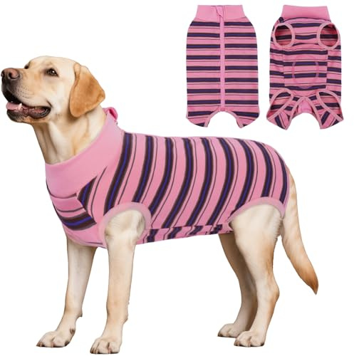 LeLePet Dog Recovery Suit, Striped Pet Surgical Vest for Male Female Dogs, Dog Body Suit After Surgery, Post Surgery Onesie for Spay Neuter, Anti-Licking Medical Pet Shirt for Dogs, Pink 3XL