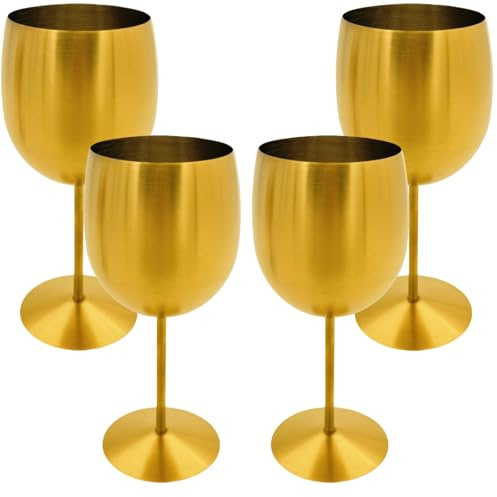 Keiwhsly Gold Stainless Steel Wine Glasses Set of 4, 11.8oz Unbreakable Wine Goblets, Metal Wine Glass for Outdoor, Party, Camping, Pool, Great for Red White Wine