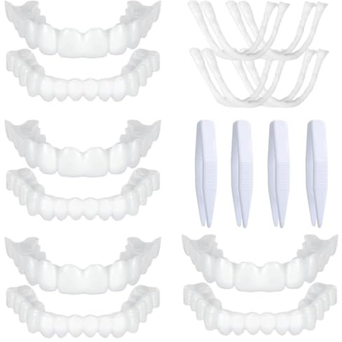 IKOPFLN 4 Pairs Provisorischer zahnersatz Zahnprothesen Zähne zum aufstecken Keine Löcher Gefälschte Zähne, zahnersatz zum aufstecken Provisorische Zahnersatz Prothese Künstliche Veneers