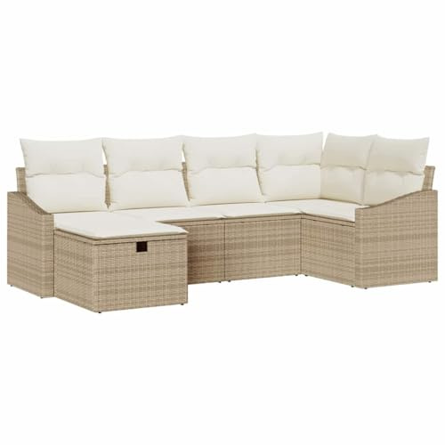 vidaXL 6-teiliges Garten-Sofa-Set mit Kissen in Beige aus Poly Rattan – Outdoor-Möbel für Terrassen und Gärten. Modulares, wetterfestes Lounge-Sofa für deinen Garten.