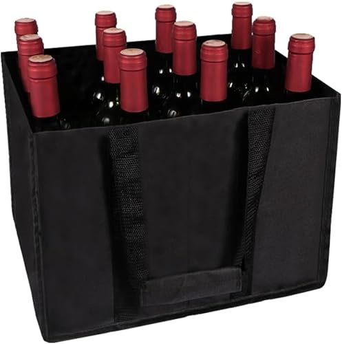 Komoke Flaschenträger für 12 Flaschen – Robuster Flaschenkorb aus Klappbarer Getränketräger mit 12 Fächern für Wein, Bier & Wasserflaschen (Tragekorb mit Klettverschluss, lieblingskorb, carrybag)
