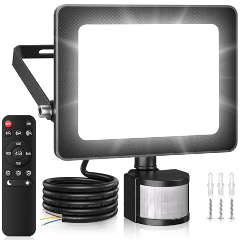 MEIKEE 35W Sicherheitsleuchten mit Bewegungssensor 3440 Lumen 12m | PIR-Flutlichter Außenleuchten PIR-Erkennungstaste & Fernbedienung Einstellbar IP66 Wasserdicht für Garten Korridor Hinterhof