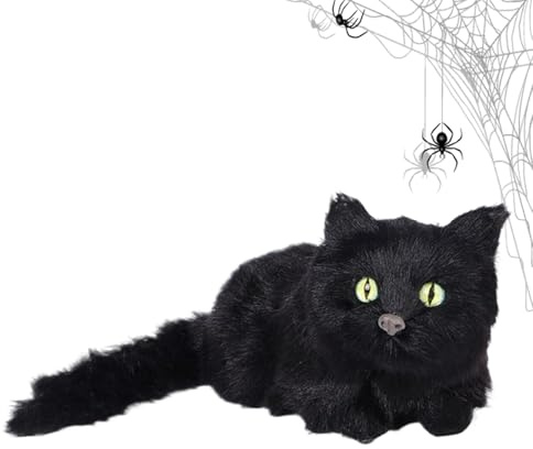 Hailerio Schwarze Katzenfigur - Halloween Realistische Katzenfigur Plüschfigur,Deko Für Feiern Fotos Zuhause Innen Außen Küche Kamin Fensterbank