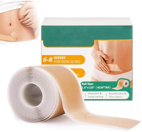 GXGM Cerotti Silicone Cicatrici 4cm×3m,Cerotti in Silicone per Cicatrici Impermeabili, Utilizzato per Riparare Cicatrici come Taglio Cesareo, Interventi Chirurgici, Ustioni, Acne, Smagliature