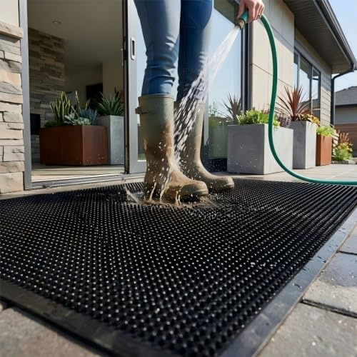 jxgzyy Gummimatte außen 81 × 100 cm, 1,5 cm dick | Schmutzfangmatte aus Gummi mit Noppen, robuste Fußmatte für Eingang, Haustür und Gewerbe, Schwarz