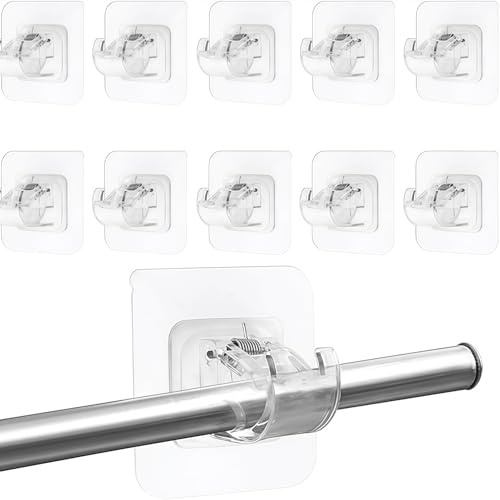8 Stück Gardinenstange ohne Bohren, transparente Selbstklebende Gardinenstangen-Halterungen, Selbstklebende Haken für Gardinenstange für Küche Badezimmer