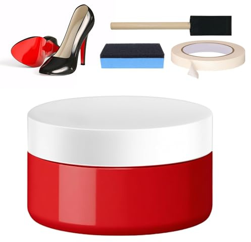 WEILAOK Paint Walk on Red Restorer Cirage à chaussures rouge pour cuir avec brosse éponge Ruban de masquage Restaure les semelles et talons en cuir pour chaussures, bottes et talons hauts, rouge