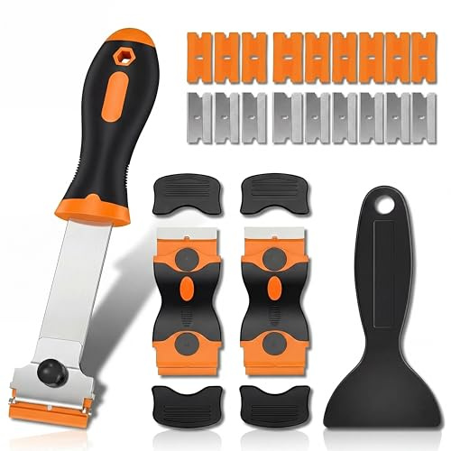 Window Scraper Tool | Paint & Wallpaper Remover - Dual-Sided Blade with Protective Sheath, Heavy-Duty Aluminum Alloy Scraper for Tile Grout, Adhesive, Stickers