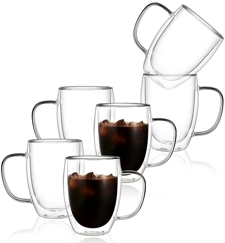 CNGLASS 350ml Doppelwandige Kaffeegläser, Thermo Latte Macchiato Gläser mit Henkel,Isolierte Glas Kaffeetassen für Cappuccino, Milch,Teebeutel,set of 6