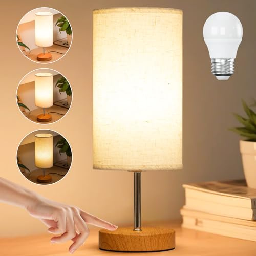 Ledvia Bedside Lamps Touch Control, 3-Way Dimmable Touch Lamps Bedside Bedroom Lamp, Table Lamp for Living Room Bedroom, Bedside Light with Linen Fabric Shade, for Study, Office (Bulb Included)