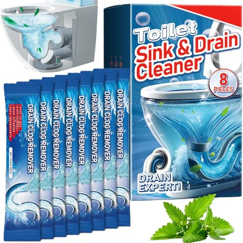 8PCS Toilet Sink and Drain Cleaner,Drain Clog Remover,Powerful Limescale Remover Powder,Strong T/oilet Cleaner,All Purpose Toilet Bowl Stain Cleaner,Quickly Dissolve Drain Cleaners