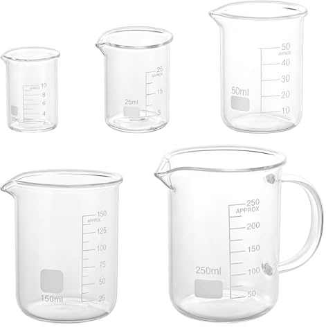 AZKEEGREY 5 Pack Glass Measuring Jug Set with Spout | Glass Measuring Beaker Set for Liquid, Water, Small Glass Measure Cup 250 ml, 150 ml, 50 ml, 25 ml, 10 ml