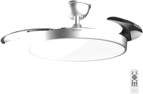 Cecotec Ventilador de Techo EnergySilence Aero 300 Air Invisible Silver | 30W, con Luz, Aspas Retráctiles, Motor DC, Mando a Distancia, 6 Velocidades, Temporizador 4h, Función Winter-Summer