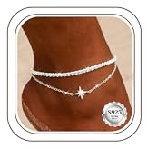 Milacolato Fußkettchen für Damen Silber Gold Verstellbare Doppelte Fußkette | Fussketten für Frauen Verstellbare Doppelte Wasserdicht Fußkette Damen mit Silber 925 Karabinerverschluss Strand Schmuck