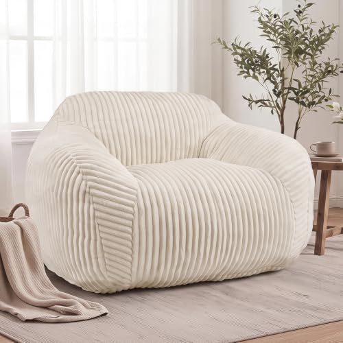 FurniSoar XXL Sitzsack für Erwachsene, Riesiger Lesesessel aus weichem Cordstoff, bequemer Lounge Sessel als Bodensofa für Wohnzimmer, gemütlicher Relaxsessel in Übergröße, bis 160 kg belastbar, Weiß