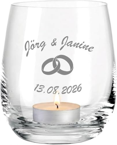 Windlicht zur Hochzeit (mit Ringen) - personalisiert mit Namen & Datum I Geschenkidee zur Hochzeit & zum Hochzeitstag