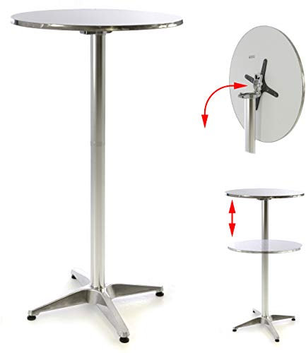 Nexos Stehtisch Bartisch 115 cm Aluminium Silber glänzend Tischplatte 60 cm klappbar Platte 2 cm Edelstahl Hochzeit Empfangstisch Bistrotisch Klapptisch