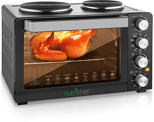 NutriChef Kitchen Convection Electric Countertop Rotisserie Toaster Oven Cooker with Food Warming Hot Plates, 30+ Quart (AZPKRTO28)