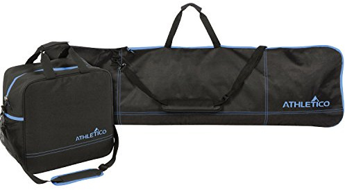 Athletico Two-Piece Snowboard and Boot Bag Combo | Store & Transport Snowboard Up to 165 CM and Boots Up To Size 13 | Includes 1 Snowboard Bag & 1 Boot Bag (Black with Blue Trim)