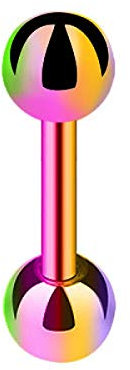 Piersando Universal Piercing Barbell Hantel Brust Intim Ohr Tragus Helix Zunge Ohr Cartilage Stab Stecker Edelstahl mit Kugeln 1,6mm x 12mm x 5mm Rainbow
