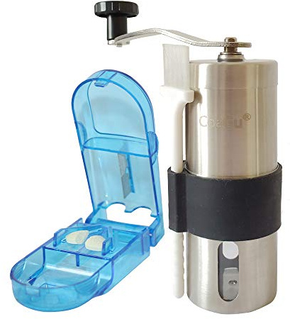 CoaGu Pillen-Zerkleinerer, mehrere Tabletten zu einem feinen Pulver, Edelstahl, tragbare Tabletten-Pulverizer mit rutschfestem Gummi, perfekt für Reisen, Fütterungsschlauch, Haustiere oder Kinder