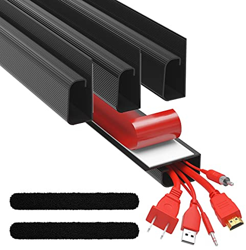 J Channel Cable Raceway Kit - Computer Desk Cable Management System - 4x16'' Black Under Table Cable Management Trays for Office and Home
