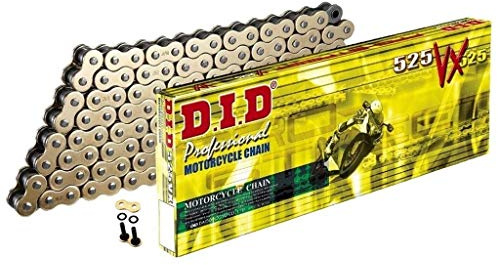 DID Cadena 525VX3 (Oro y Negro) - Longitud: 102 eslabones con unión remachada (ZJ)
