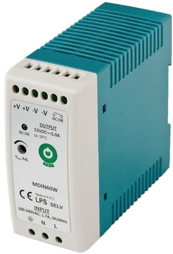 WITTKOWARE MDIN60W12 Industrie Hutschienen-Schaltnetzteil, 60W, Ausgang: 12V/DC (mit Poti einstellbar von 11,5 bis 15V), max. 5A