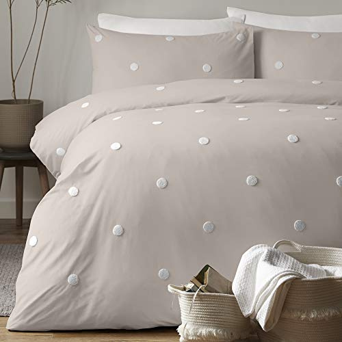 Appletree Signature Duvet Cover Set King – Dot Garden Design – 100% Cotton Bedding – Linen with White Polka Dots – Includes 1 Duvet Cover (230x220cm) & 2 Pillowcases (50x75cm)