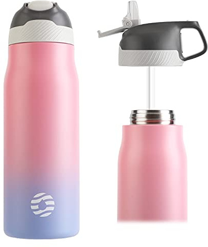 FJbottle 316/304 - Botella de agua con aislamiento al vacío de acero inoxidable con pajita, 550 ml/710 ml, sin BPA, reutilizable a prueba de fugas para deportes, trabajo y viajes