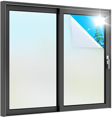 rabbitgoo Fensterfolie Blickdicht Milchglasfolie mit Gitter Matt 90x300cm | Sichtschutz & Blickschutz von Außen, Selbsthaftend Klebefolie Milch- & Scheibenfolie für Badezimmer Bad Duschkabine Glastür
