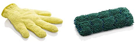 E-Cloth Dusting Glove – Premium Microfibre. One size fits all. Yellow. & Kitchen Whizz No Chemicals Required Extra Long Cleaning Cloth 16 x 9cm, Microfiber, Dark Green, 1 Pack