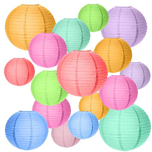 20 pcs Paper Lanterns, Colorful Chinese Round Lantern Hanging Decorations Sizes 4 6 8 10 Hanging Decorative Lamp Shades for Party, Garden,Celebrations,Weddings (Assortment of Colours and Sizes)