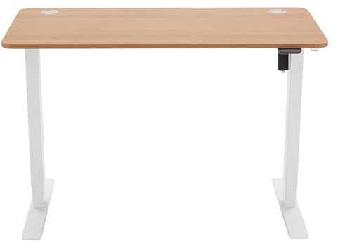 Amazon Basics Bureau assis-debout électrique réglable en hauteur, ergonomique, facile à utiliser, plateau en hêtre et cadre blanc, 120 x 60 cm