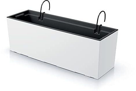 R.G. Blumenkasten Blumentopf Balkonkasten mit Aufhängung Pflanzkasten Halter Blumenkübel Urbi Matt Finish Pflanzeinsatz (600 Weiß Halterungen)