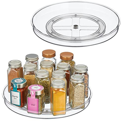 mDesign drehbares Gewürzregal – stilvoller Gewürzständer für Salz und Pfeffer, Backzubehör und Konserven – rundes Küchenregal für Anrichte und Küchenschrank – 2er-Set – durchsichtig
