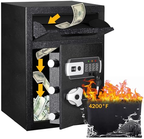 2.8 CUB Depository Drop Safe Fireproof, Front Drop Slot Lock Box with Digital Combination and Anti-Fishing, Silent Deposit Safe Box, Security Money Safe for Cash Slips Expense Business Office Home