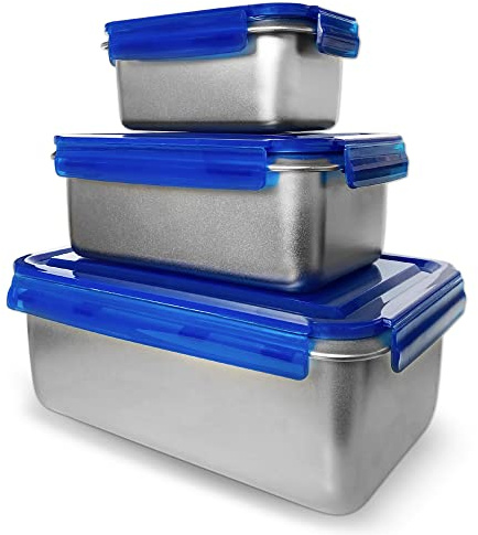XSQUO Useful Tech Contenedor de Alimentos, Fiambrera box bento acero inoxidable 316 apto microondas, horno, vitro y frigo- Set de 3 2800mL, 1400ml, 600ml. Vital Tools, serie Bento