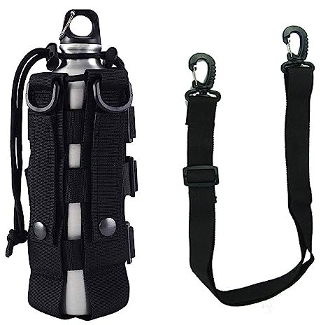 QEEYON Tactical Water Bottle Pouch, Military Nylon Molle Pouch With Strap, Waterproof Kettle Bag Holder Adjustable Webbing Carrier for Hiking Cycling Camping
