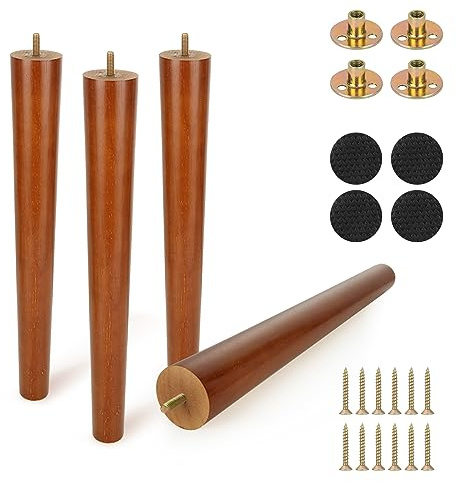 FVIEXE 16 Inch Wood Table Legs - Set of 4 Round Replacement Legs for Coffee & End Tables
