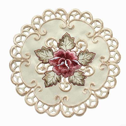 4 Stück bestickte Spitzendeckchen, rund, Bestickt, Blumen-Design, Esstisch, Party, Hochzeit, Abdeckung für Couchtisch, 4 Stück