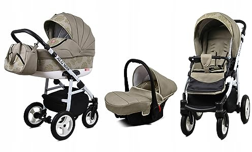 BabyLux® Kinderwagen Set 3in1 - Alu Way - incl. Babywanne, Buggy Sportsitz, Auto-Babyschale - Autositz - Kinderwagenset - Kombikinderwagen mit Wickeltasche, Regenschutz usw.