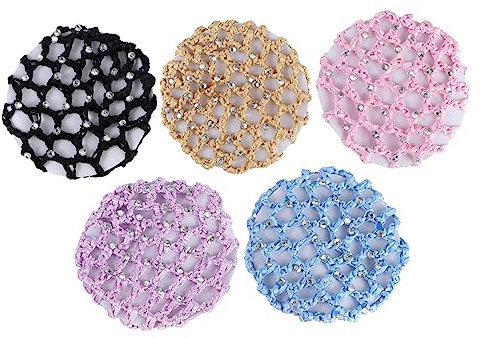POPETPOP 5 Stück Elastisches Haarnetz Gehäkelt Bunt für Damen Haarknoten Haarnetze Dutt Frisuren für Tanz Aufführungen Gymnastik Sport