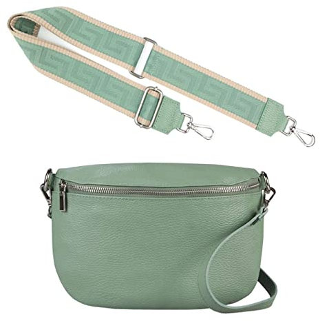 Made in Italy OBC Damen Set Gürteltasche + Schultergurt Leder Crossbody Hüfttasche Bauchtasche Umhängetasche Brusttasche Crossover Bodybag Schultertasche Handy Geldtasche Tasche Mint S Gürtel