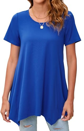 Enmain Maglietta a tunica casual da donna, maniche lunghe a 3/4, camicetta lunga e larga da donna, svasata, girocollo, elasticizzata, confortevole, per le vacanze, L