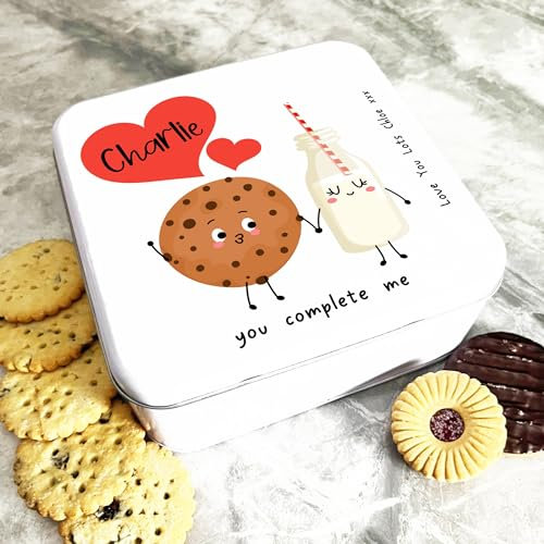 Fingerprint Designs Square Chocolate Cookie And Milk Romantic Gift Personalised Biscuit Tin | Personalised Gift | Custom Gift | Tin | Storage Container Tin