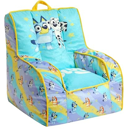 Bluey & Chloe Kids Micromink Bean Bag Sofa Chair,Soft Padded Toddler Seat with Piping & Carry Handle,Cozy Lounge Chair for Ages 3+,Blue