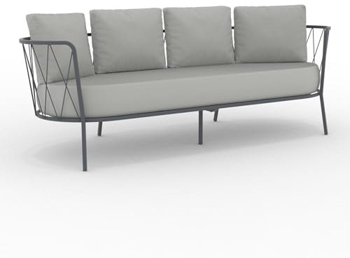 MONDO VIRO un mondo a casa tua Mondo Viro Sofa 3-Sitzer aus verzinktem Metall Daisy14 Gartensofa 220 x 80 71 cm (Antikgrau - Grau)