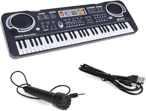 61 Keys Electronic Keyboard Digital Piano, Electric Piano Musical Instrument Kids Learning Keyboard with Microphone Built- In Speaker (Black)